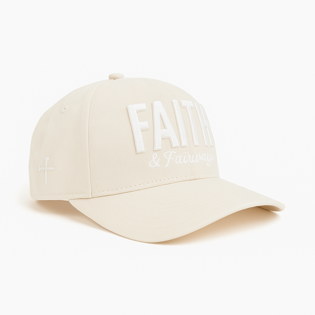 Faith and Fairways Hat - Cream and White