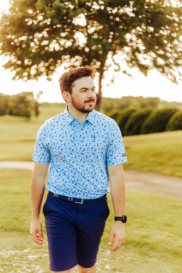 Christian Golf Polo Blue Tees Crossed Golf David and Goliath 