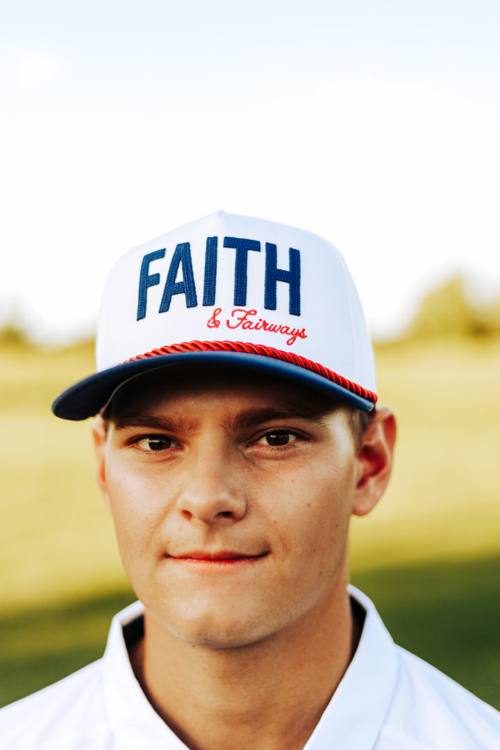 Faith and Fairways Hat - Red, White, and Blue